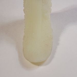 Fenton Vintage Custard Satin Green Shoe Boot Daisy Button Uranium Glass